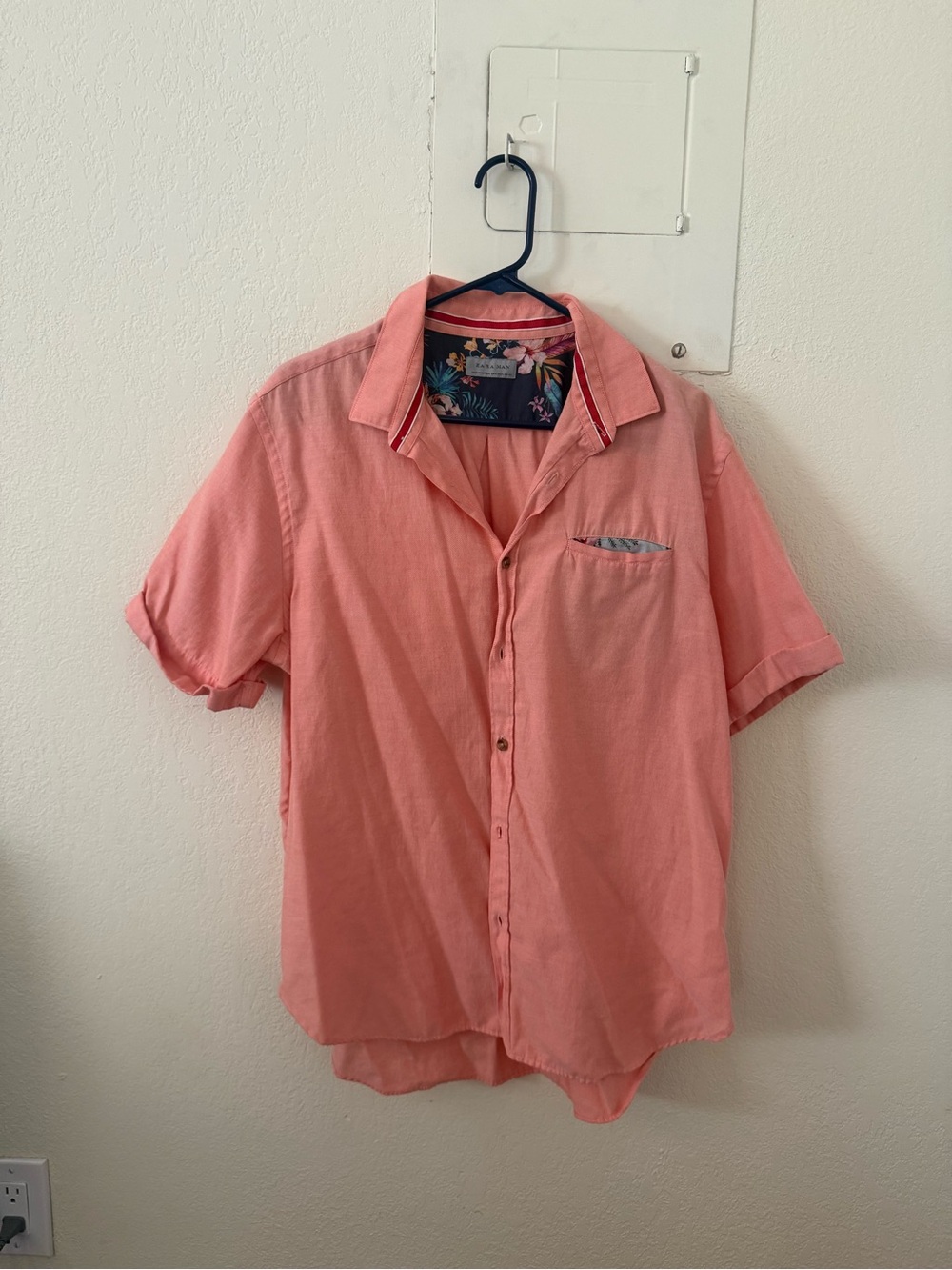 Zara Coral Pink Short-Sleeve Button-Down Shirt
